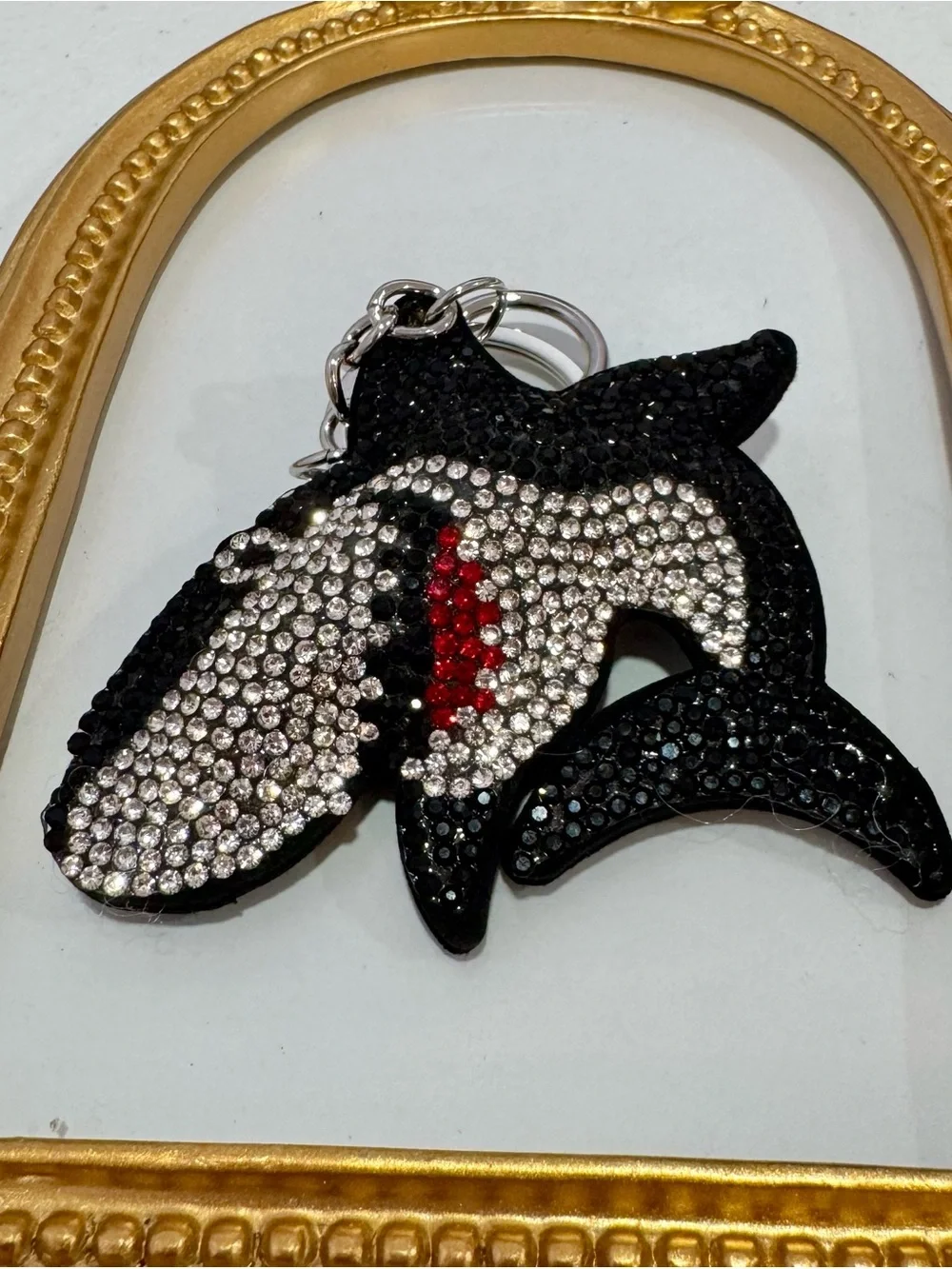 New Crystal Embellished Black Shark Keychain